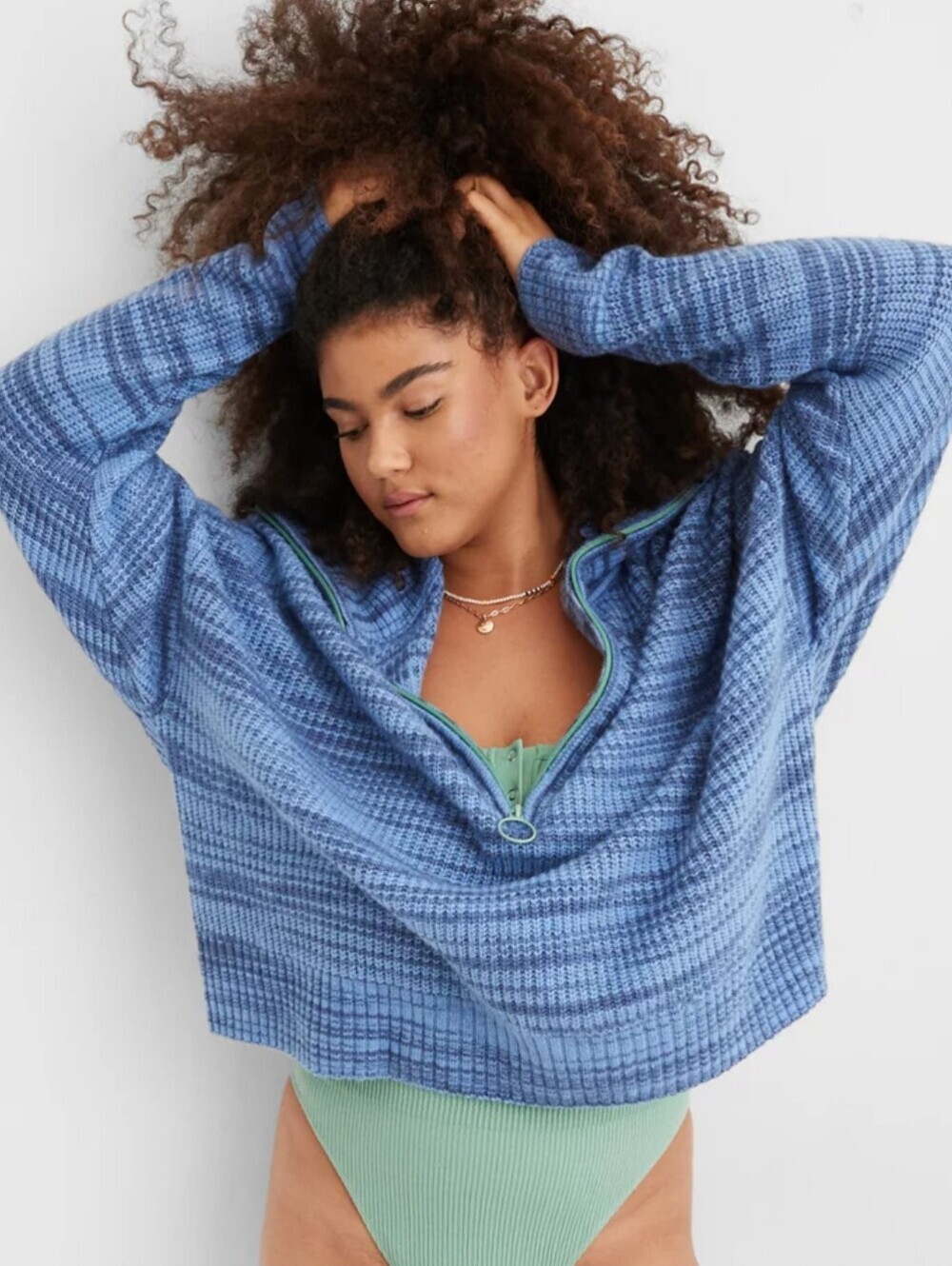 Aerie Blue Quarter-Zip Knit Sweater - Unbranded